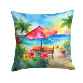 Hawaii Hawaiian Hibiscus in Watercolor Throw Pillow Machine Washable, Indoor Outdoor Decorative Pillow for Couch, Bed or Patio, 18Hx18W