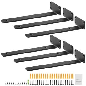 Shelf Bracket, 10'L x 4'W x 1.6'H, 6 Pcs Heavy Duty Floating Shelf Brackets, Brackets for Shelves, 5mm Thick Matte Black L Shelf Bracket