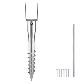 No Dig Ground Anchor, 1 Pack 3.94 x 2.76 x 27.56 in DIY Screw in Post Stake, Includes 6 Lag Bolts & a Rebar, U-Shape Heavy Duty Steel Post Holder
