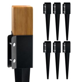 Fence Post Anchor Ground Spike, 6 Pack 24 x 4 x 4 Inches Outer Diameter (Inner Diameter 3.5 x3.5 Inches), Metal Black Powder Coated Post Stake Gr
