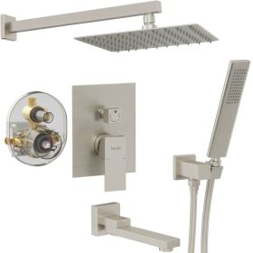 Male NPT Folding Bathtub Shower Faucet Rain Shower Head System With Bath Tub Faucet Set And Handheld For Bathroom Brushed Nickel 3 Function Unabl (Option: Defaulttitle)