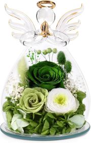Gifts for Mom Birthday Gifts for Women Preserved Rose Forever Flower in Glass Angel Figurines Fresh Flowers for Delivery Anniversary Mothers Day (Color: Green (Rose, Austin, Baby's Breath, Hydrangea))