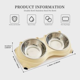 Double Cat Food Bowl with Non-Slip Base, Stainless Steel Food & Water Bowls Set with Easy-to-Clean Detachable Design, Pet Feeder for Cats & Dogs (Color: Yellow)