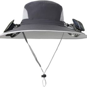 Solar Fan Hat Rechargeable 2Detachable Solar Fans,Water-Repellent Wide Brim Bucket Hat, Outdoor Camping Hiking Golf Sun Hat (Color: Darkgray)