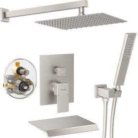 Male NPT Brushed Nickel Shower System, 12 Inch Shower Fixtures Rain Shower Head With Handheld Shower Spray, Wall Mount[Unable Ship Weekends, TK/T (Option: Defaulttitle)