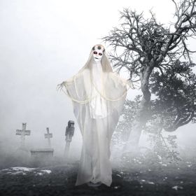 Haunted Hill Farm Zombie Bride With Pop-Up Head And Light-Up Eyes, Halloween Animatronic For Battery Operated Scary Indoor Or Covered Outdoor Hal (Option: 60StandingBride)
